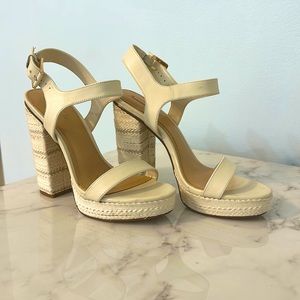 ALDO Size 8 Cream Heels one strap on other knitted heel